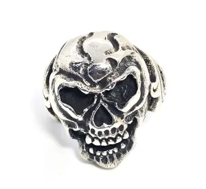Thick Skull retro biker solid sterling silver tribal fire memento mori goth ring size 9