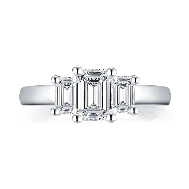 Three Stone Emerald Cut Moissanite Ring