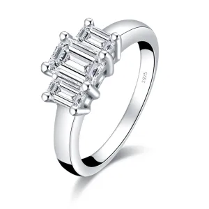 Three Stone Emerald Cut Moissanite Ring