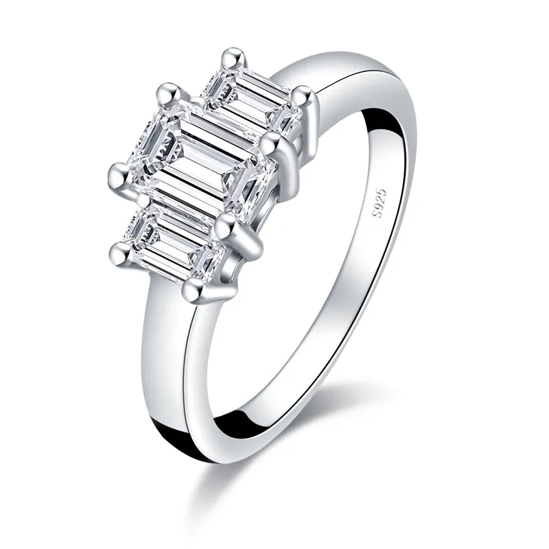 Three Stone Emerald Cut Moissanite Ring