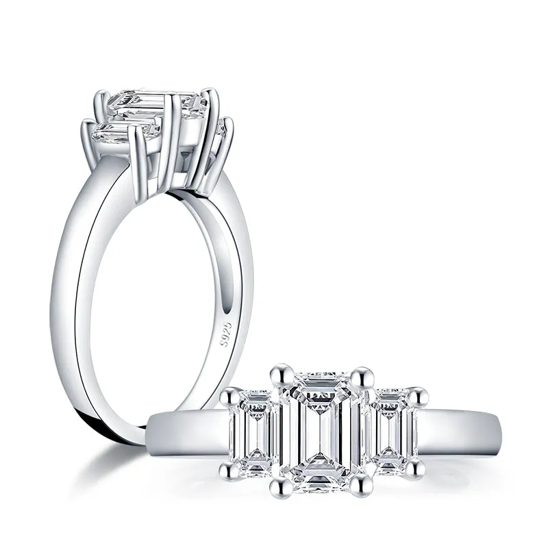 Three Stone Emerald Cut Moissanite Ring