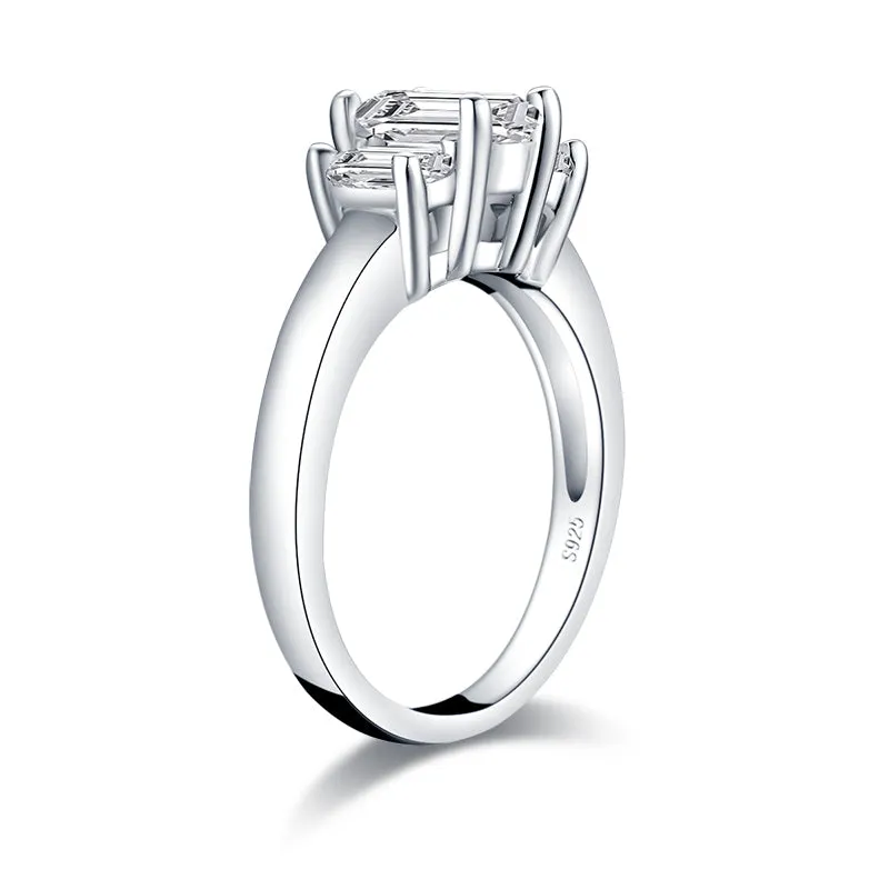 Three Stone Emerald Cut Moissanite Ring