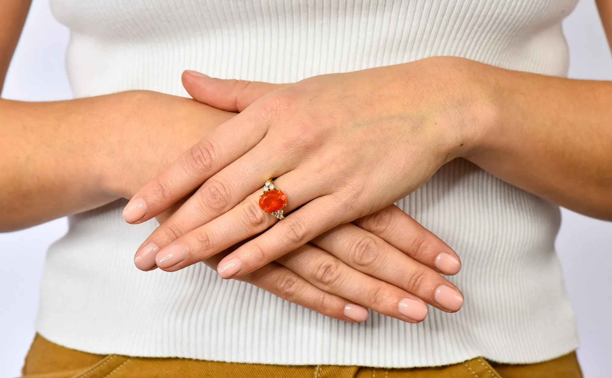 Tiffany & Co. Vintage 4.86 CTW Fire Opal Diamond 18 Karat Gold Ring