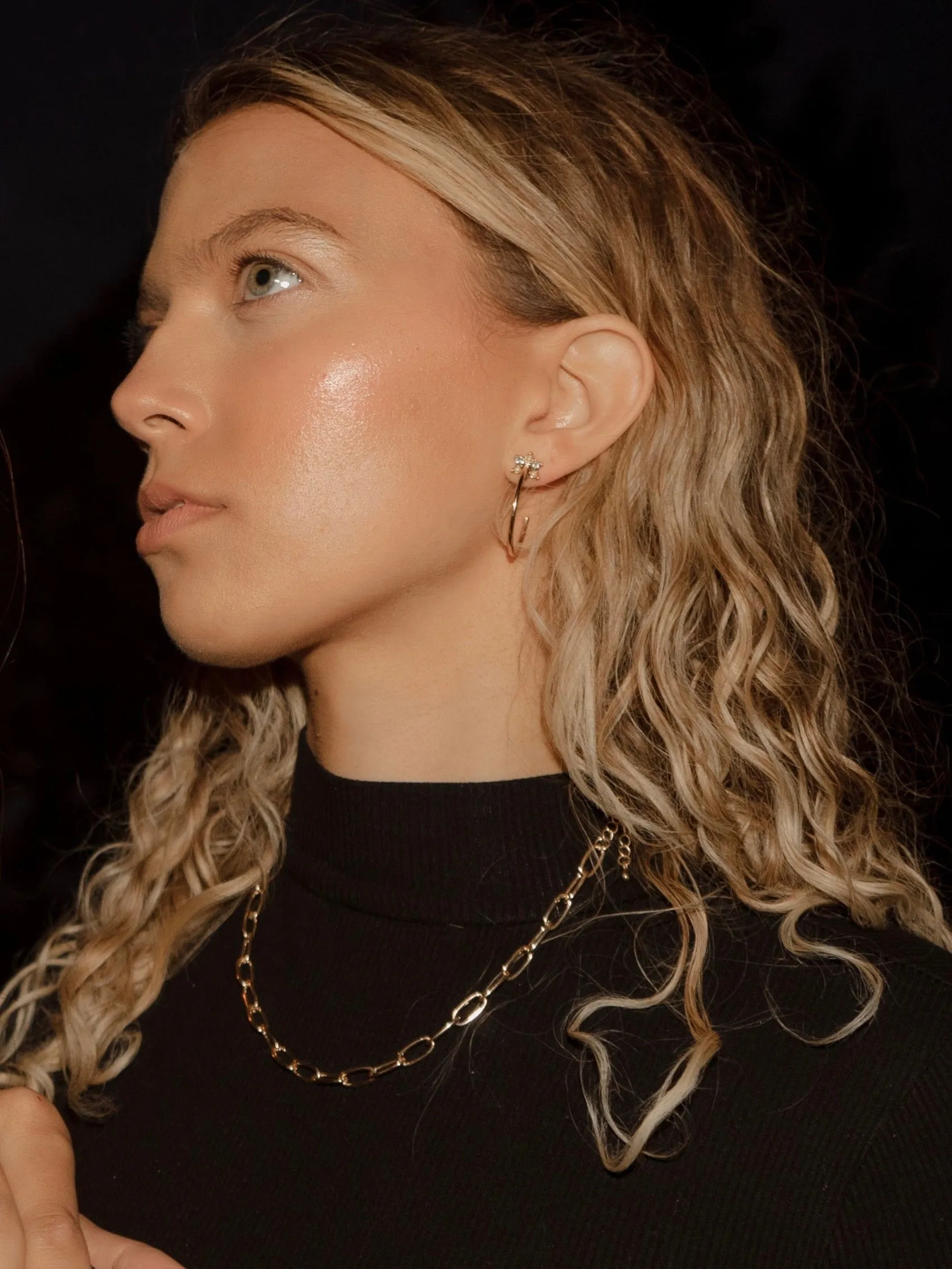 Tiny Star Pearl Gold Half Hoop Earrings