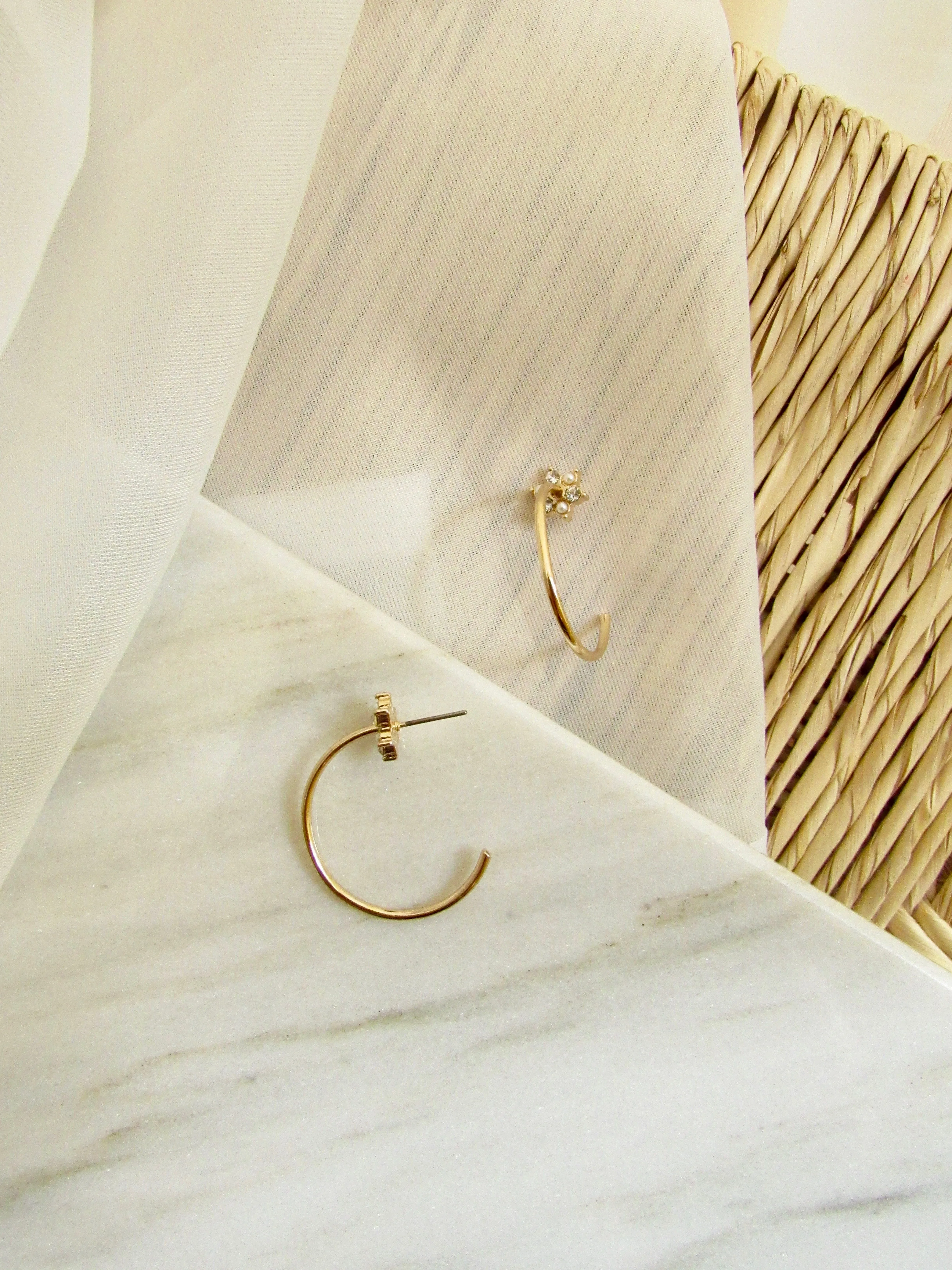 Tiny Star Pearl Gold Half Hoop Earrings