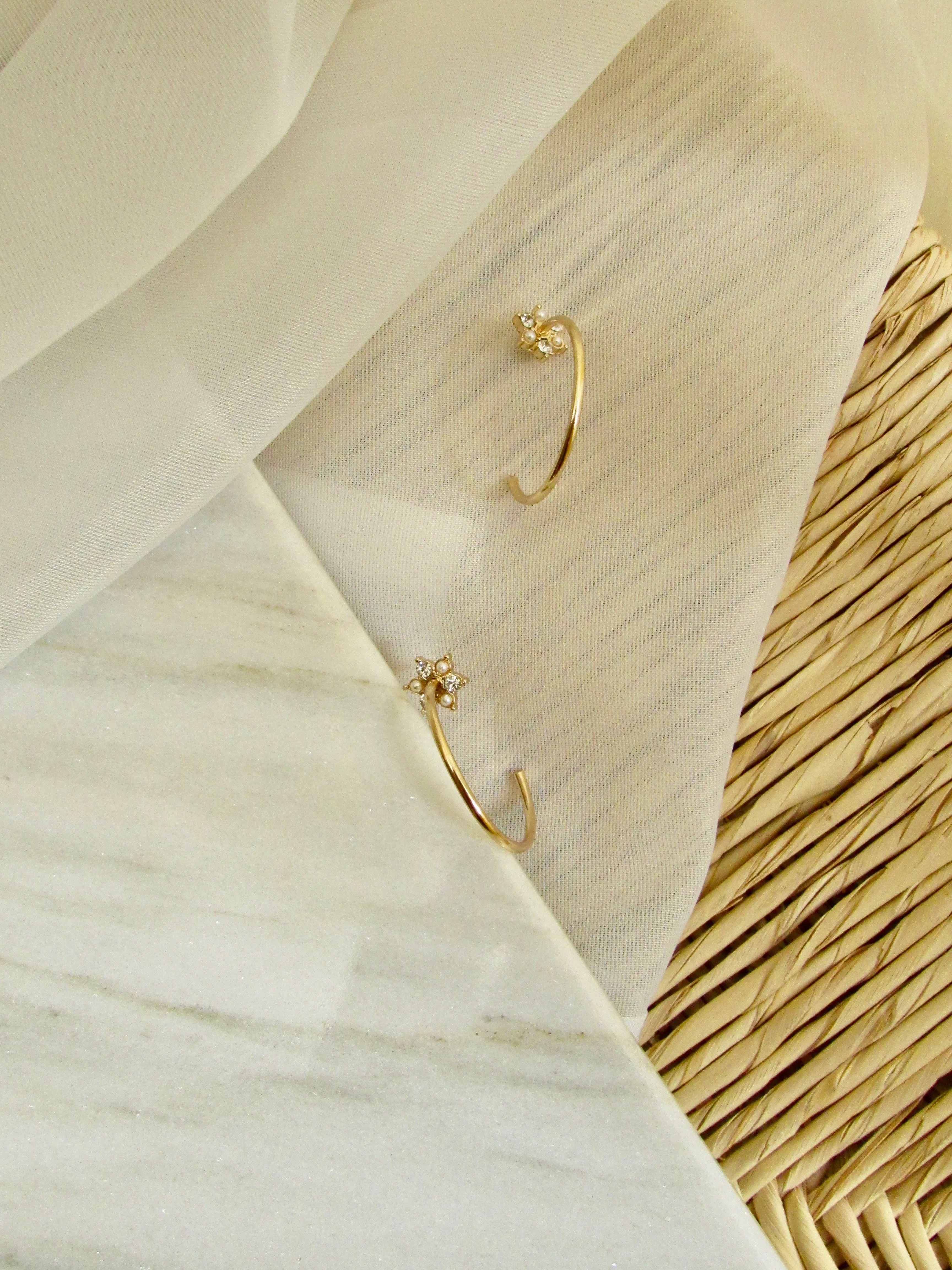 Tiny Star Pearl Gold Half Hoop Earrings