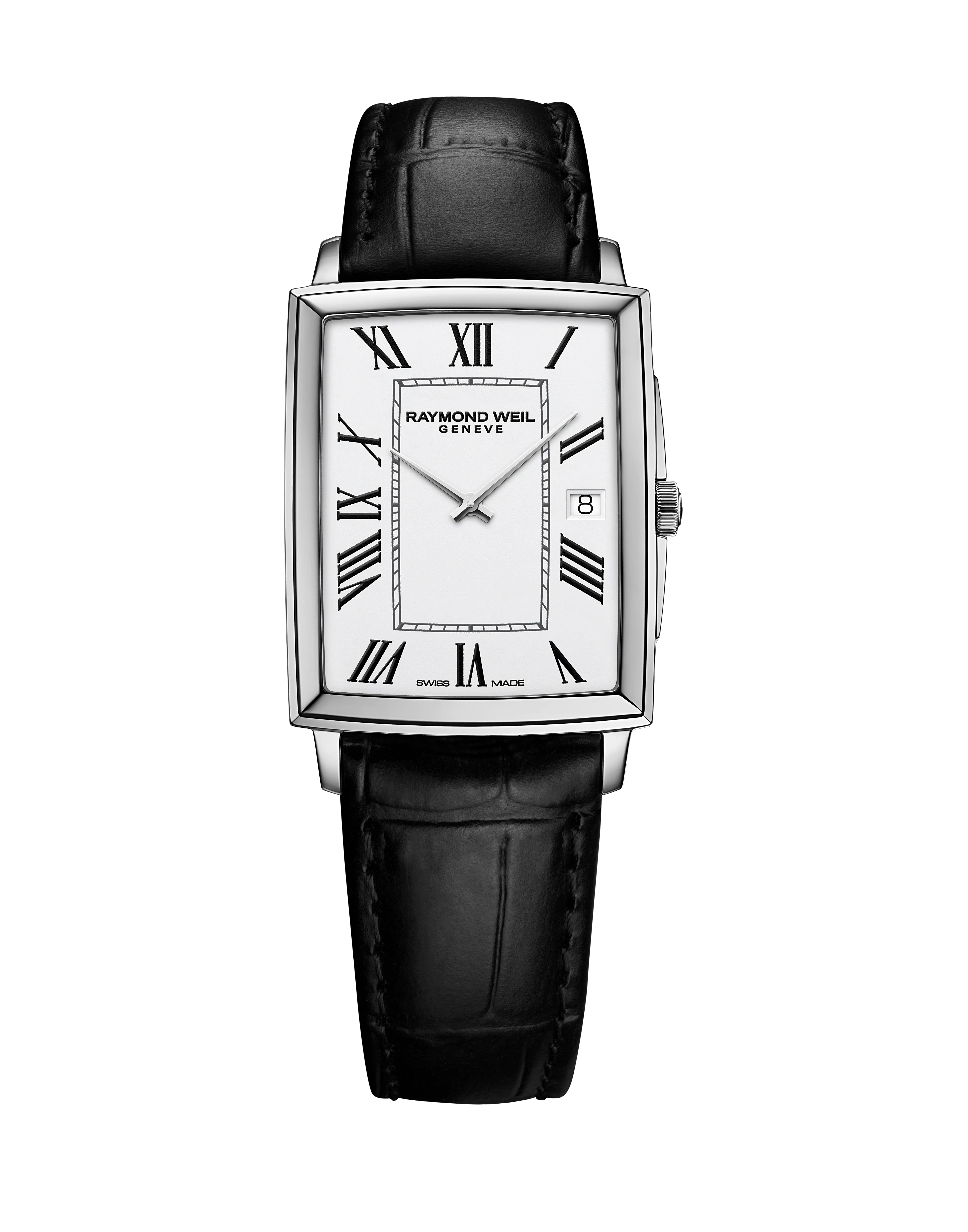 Toccata Men's Rectangular White Dial Black Leather Watch