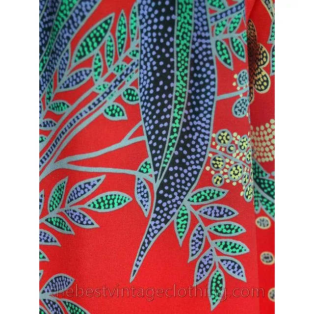 True Vintage Georgia Keyloun Tunic Red Blue Print M 1970s