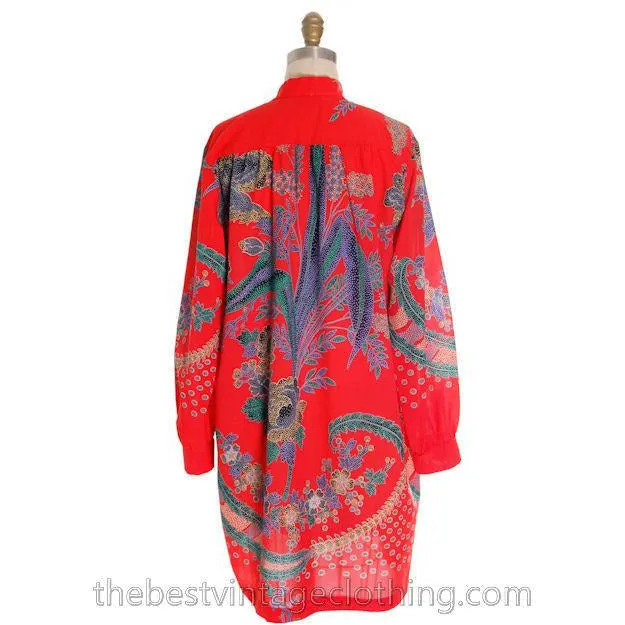 True Vintage Georgia Keyloun Tunic Red Blue Print M 1970s