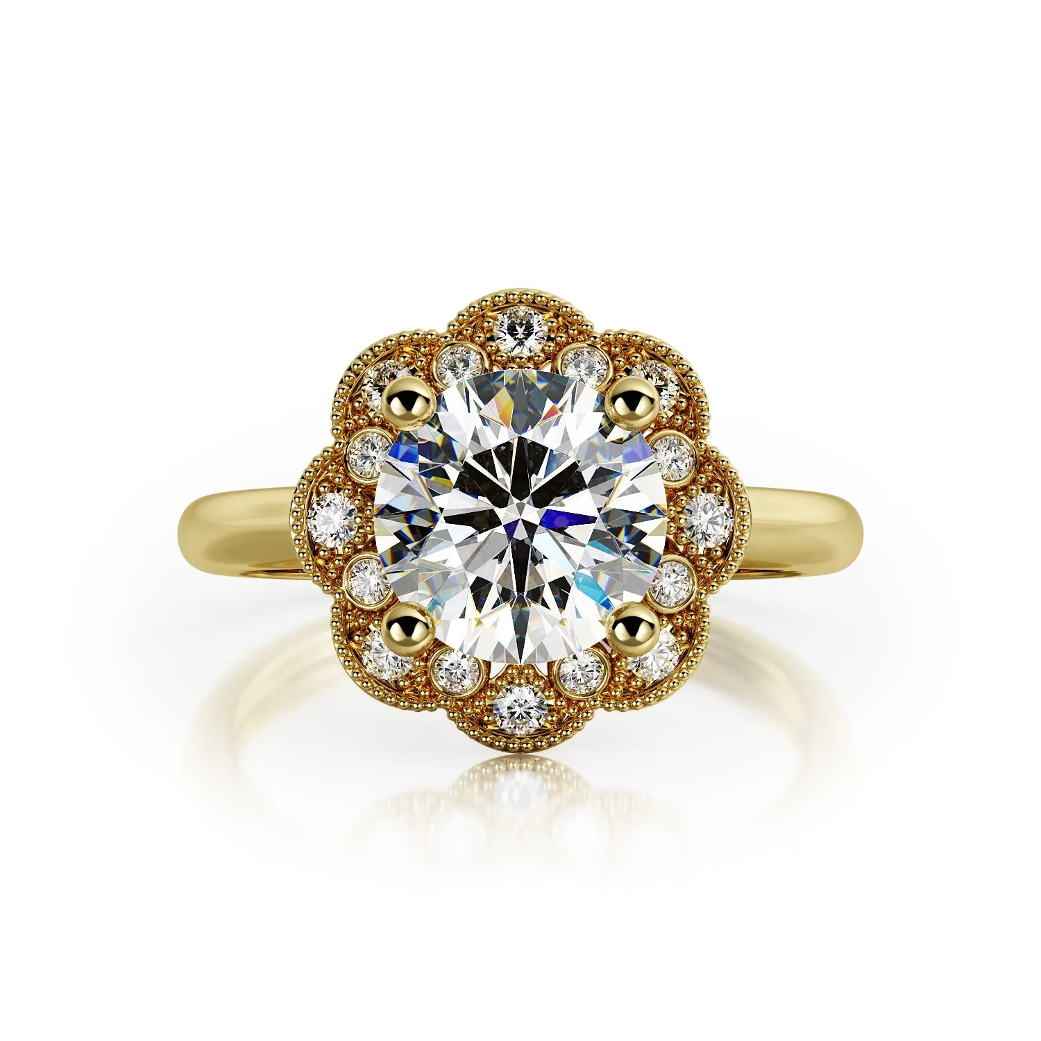 Twilight Decorative Halo Natural Round  Diamond Engagement Ring
