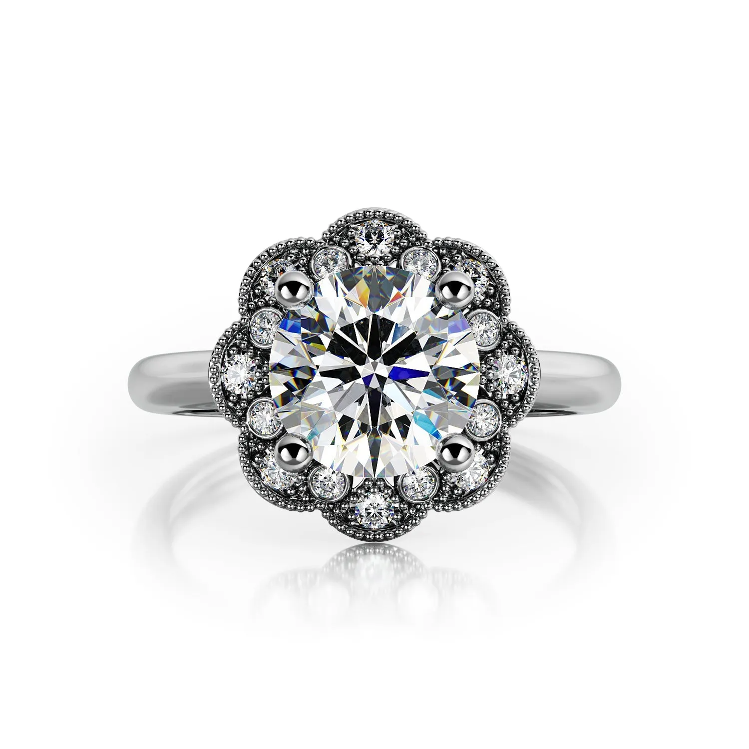 Twilight Decorative Halo Natural Round  Diamond Engagement Ring