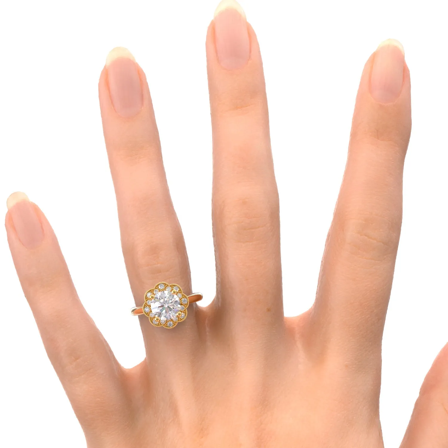 Twilight Decorative Halo Natural Round  Diamond Engagement Ring