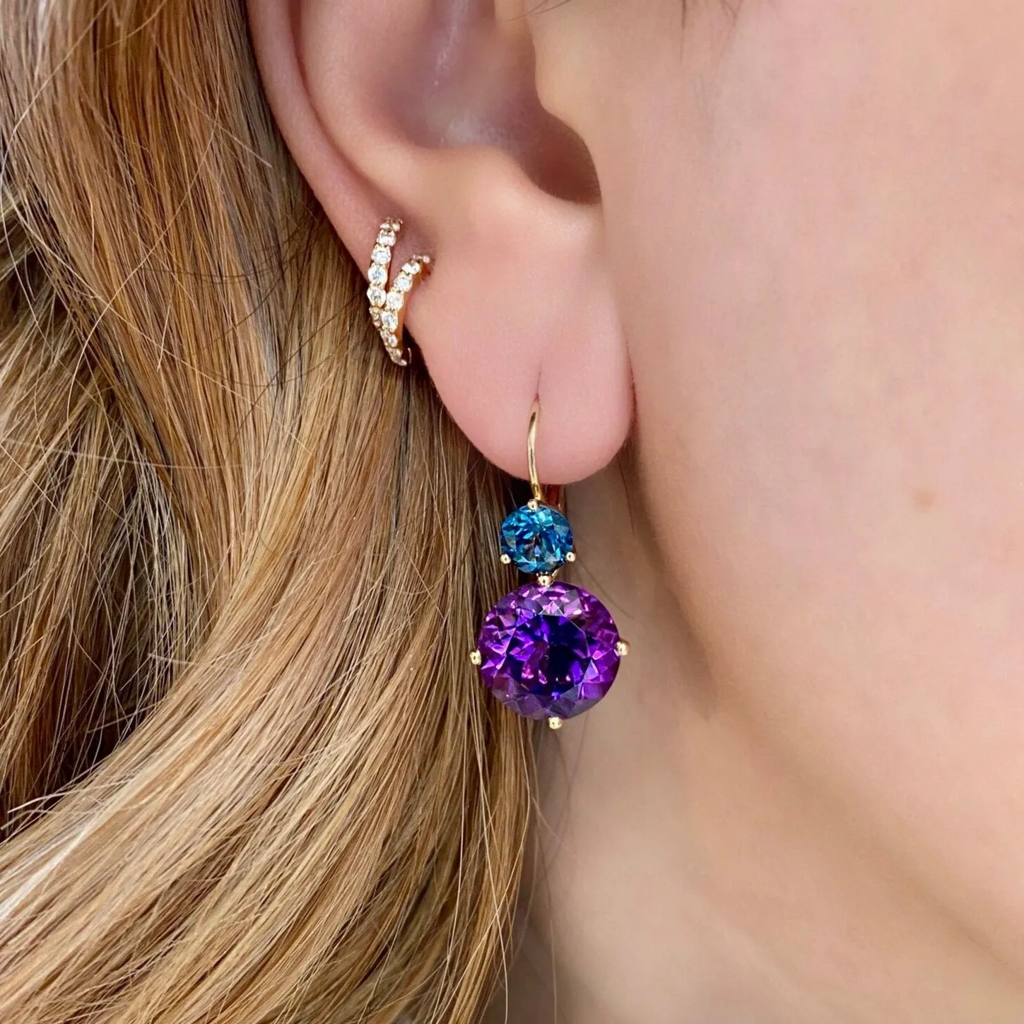 Twinkle Twinkle Large Double Drop Earrings with Dark Amethyst and London Blue Topaz