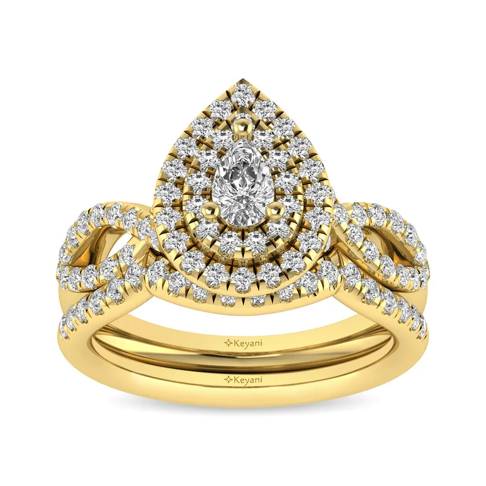 Twist Shank Double Halo Bridal Ring in 14KT Gold - Available in Multiple Cuts