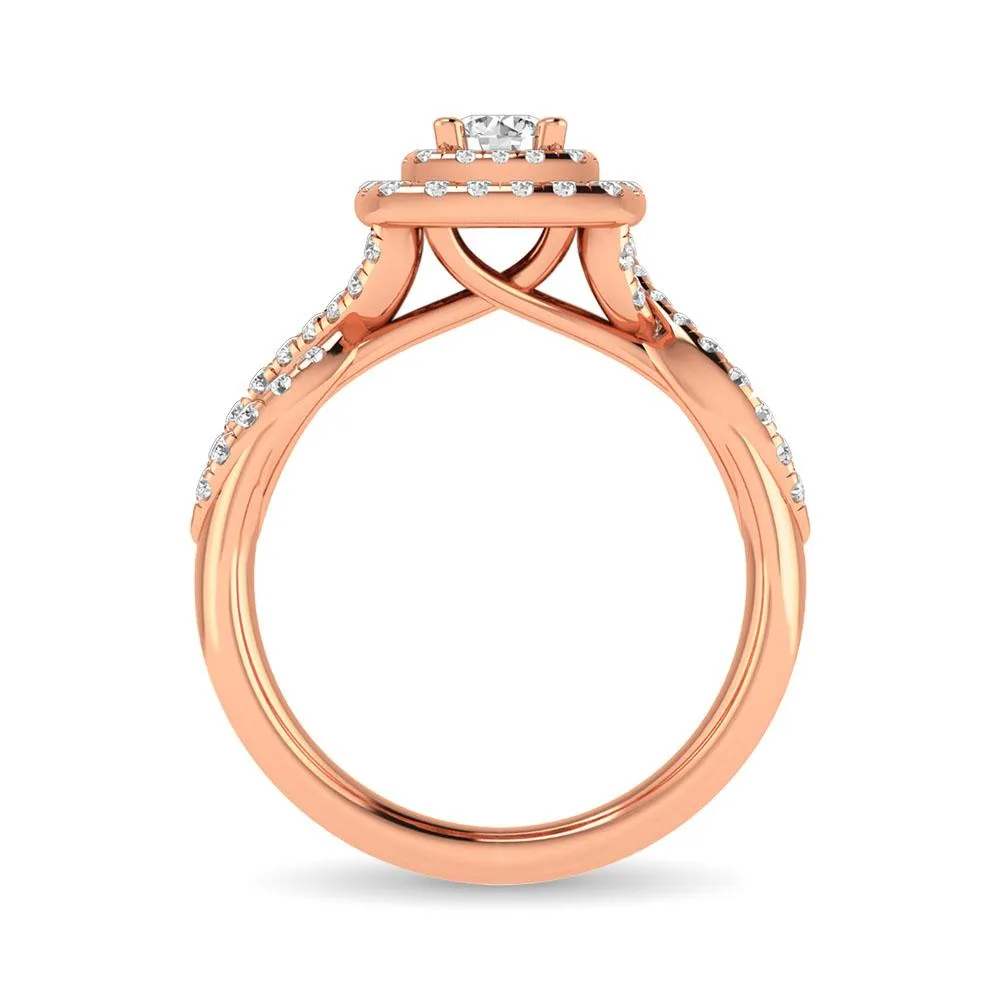 Twist Shank Double Halo Bridal Ring in 14KT Gold - Available in Multiple Cuts