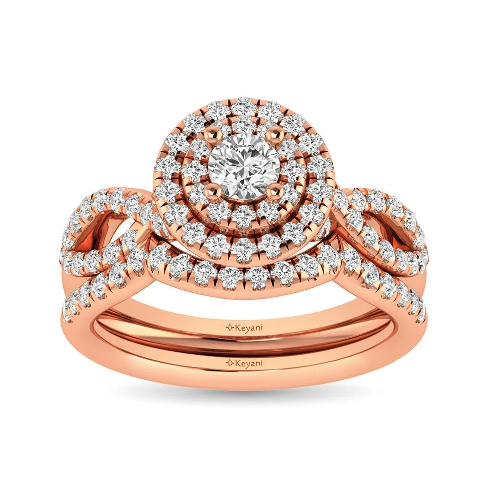 Twist Shank Double Halo Bridal Ring in 14KT Gold - Available in Multiple Cuts