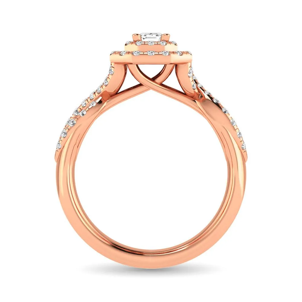 Twist Shank Double Halo Bridal Ring in 14KT Gold - Available in Multiple Cuts