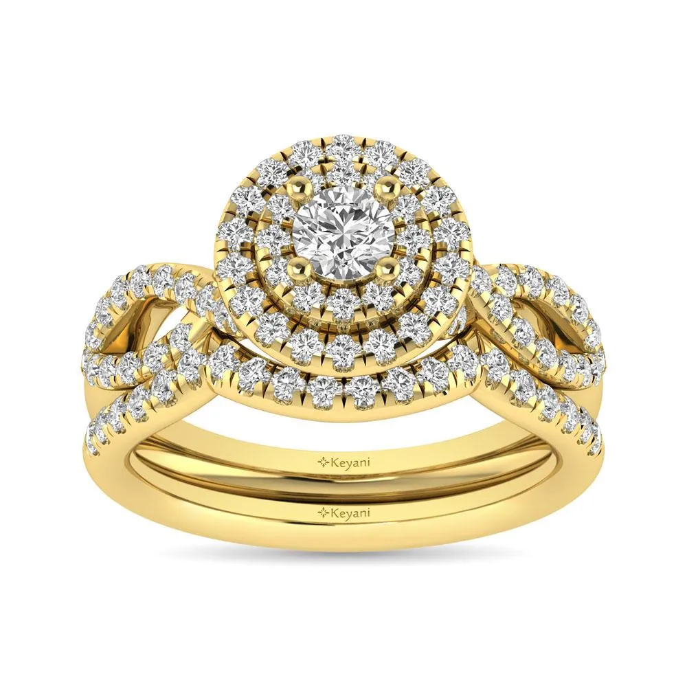 Twist Shank Double Halo Bridal Ring in 14KT Gold - Available in Multiple Cuts