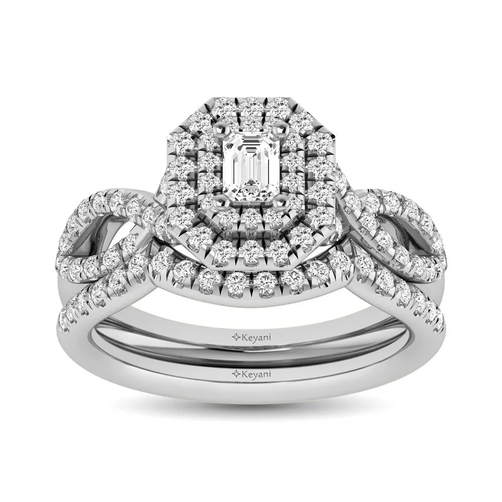 Twist Shank Double Halo Bridal Ring in 14KT Gold - Available in Multiple Cuts