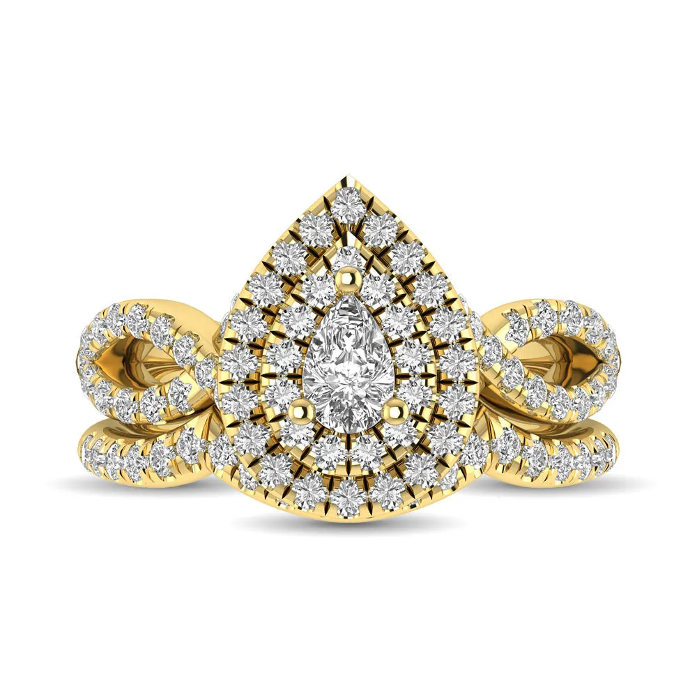 Twist Shank Double Halo Bridal Ring in 14KT Gold - Available in Multiple Cuts
