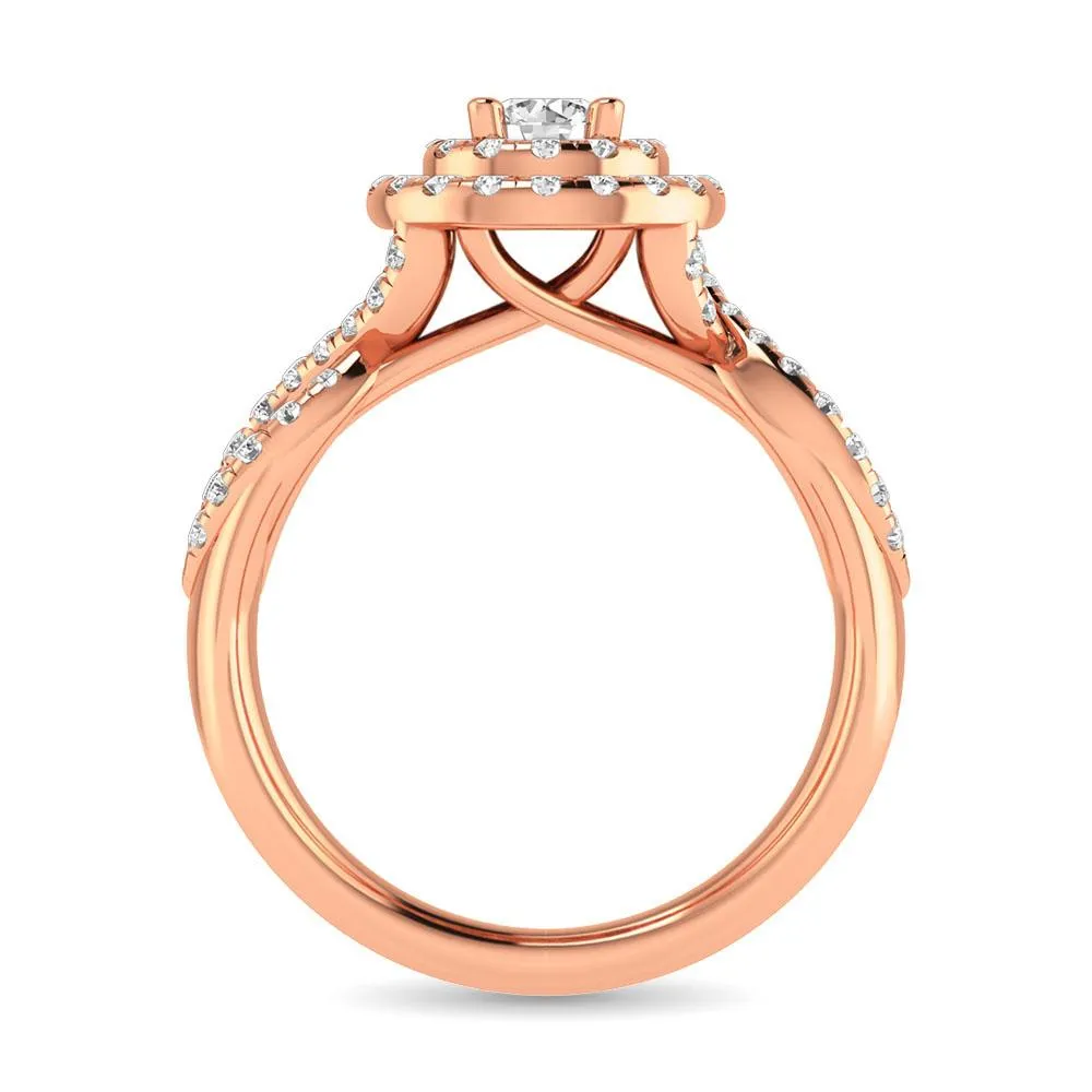 Twist Shank Double Halo Bridal Ring in 14KT Gold - Available in Multiple Cuts