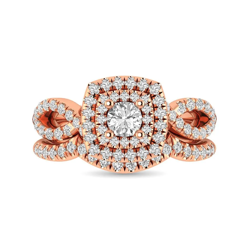 Twist Shank Double Halo Bridal Ring in 14KT Gold - Available in Multiple Cuts