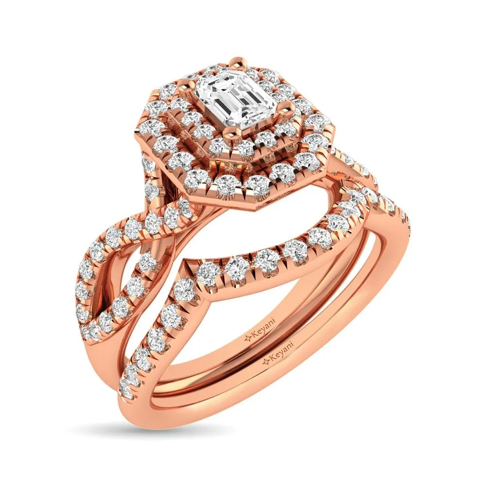 Twist Shank Double Halo Bridal Ring in 14KT Gold - Available in Multiple Cuts