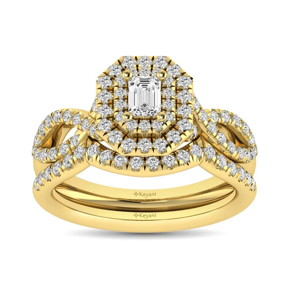 Twist Shank Double Halo Bridal Ring in 14KT Gold - Available in Multiple Cuts