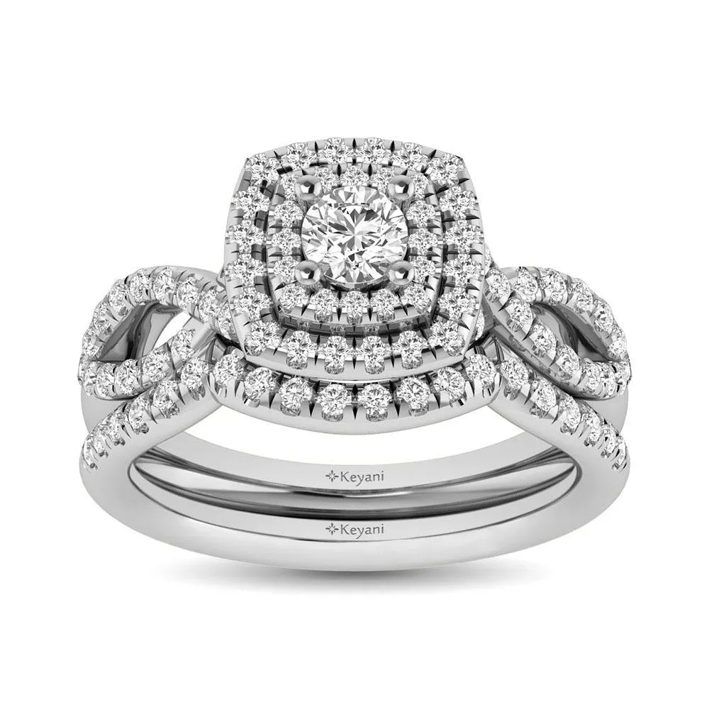 Twist Shank Double Halo Bridal Ring in 14KT Gold - Available in Multiple Cuts