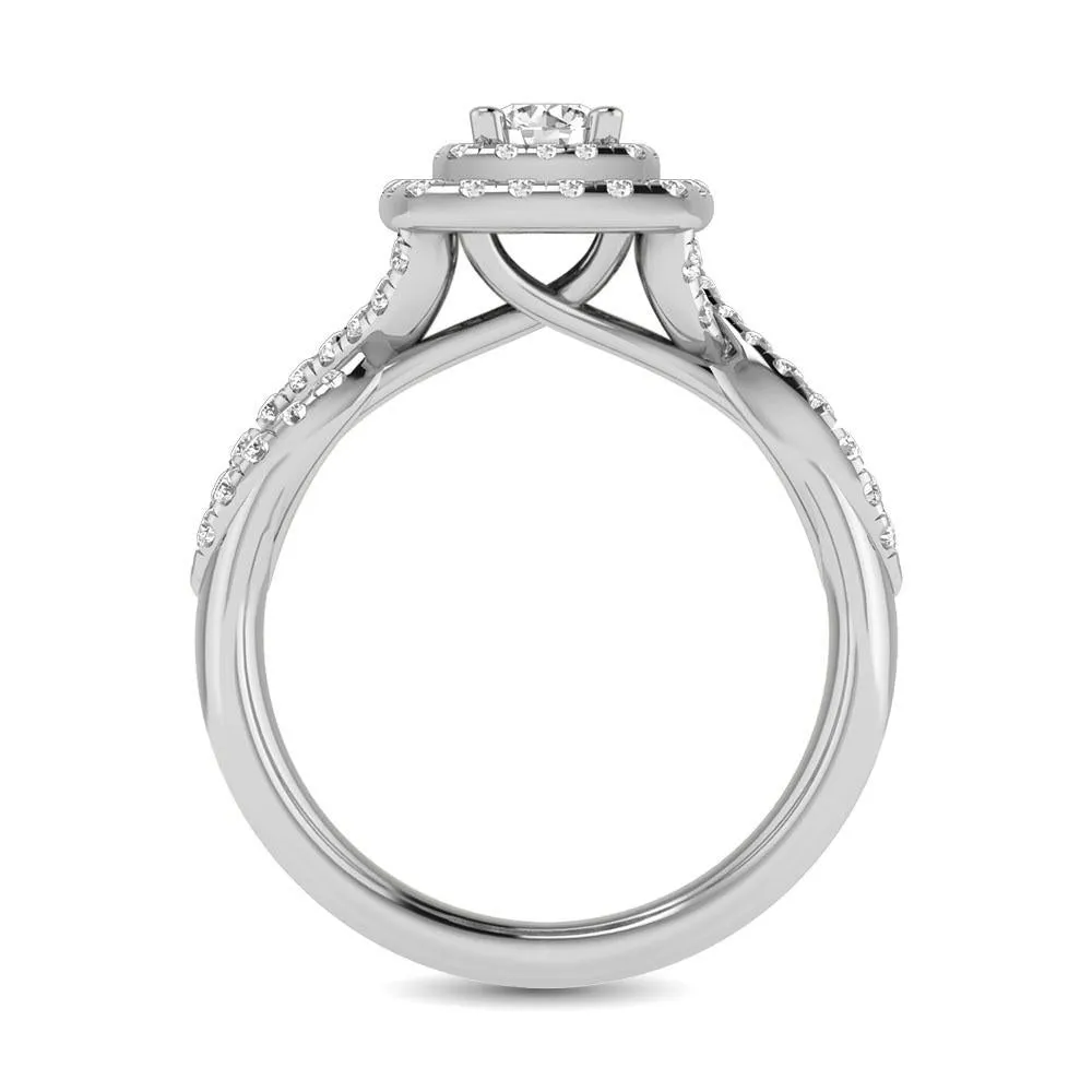 Twist Shank Double Halo Bridal Ring in 14KT Gold - Available in Multiple Cuts