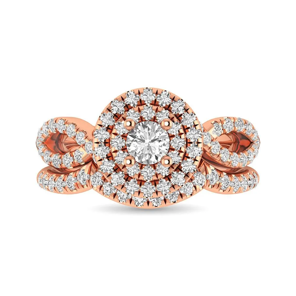 Twist Shank Double Halo Bridal Ring in 14KT Gold - Available in Multiple Cuts