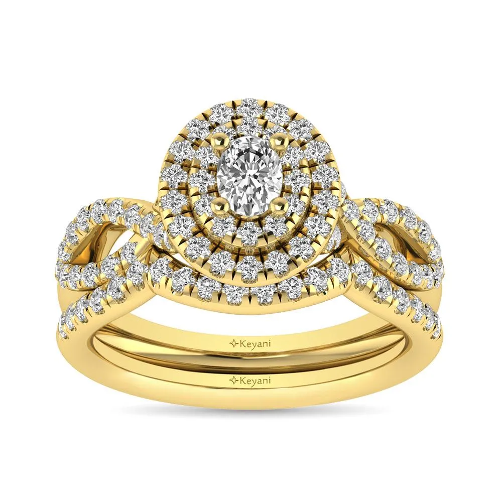 Twist Shank Double Halo Bridal Ring in 14KT Gold - Available in Multiple Cuts