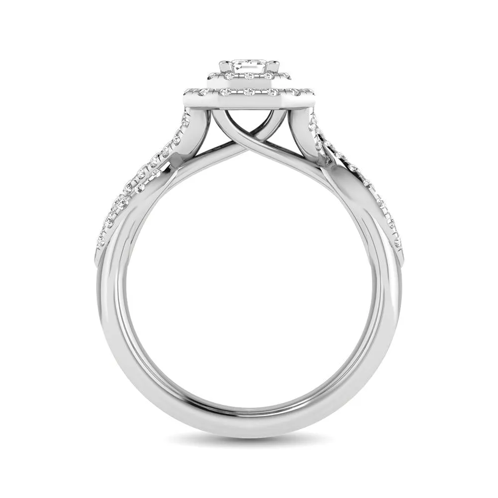 Twist Shank Double Halo Bridal Ring in 14KT Gold - Available in Multiple Cuts