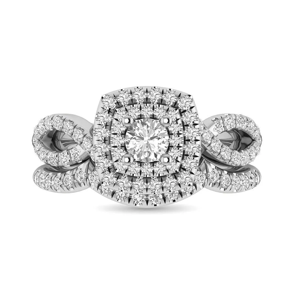 Twist Shank Double Halo Bridal Ring in 14KT Gold - Available in Multiple Cuts