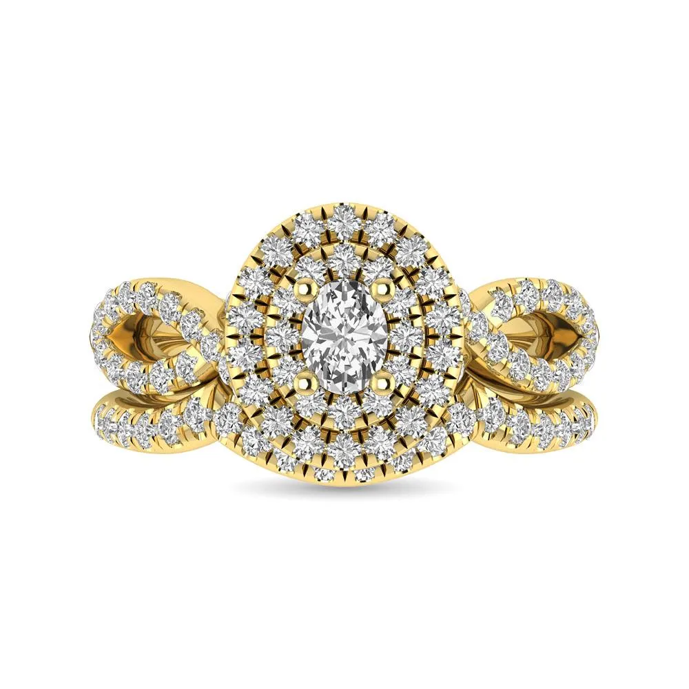 Twist Shank Double Halo Bridal Ring in 14KT Gold - Available in Multiple Cuts