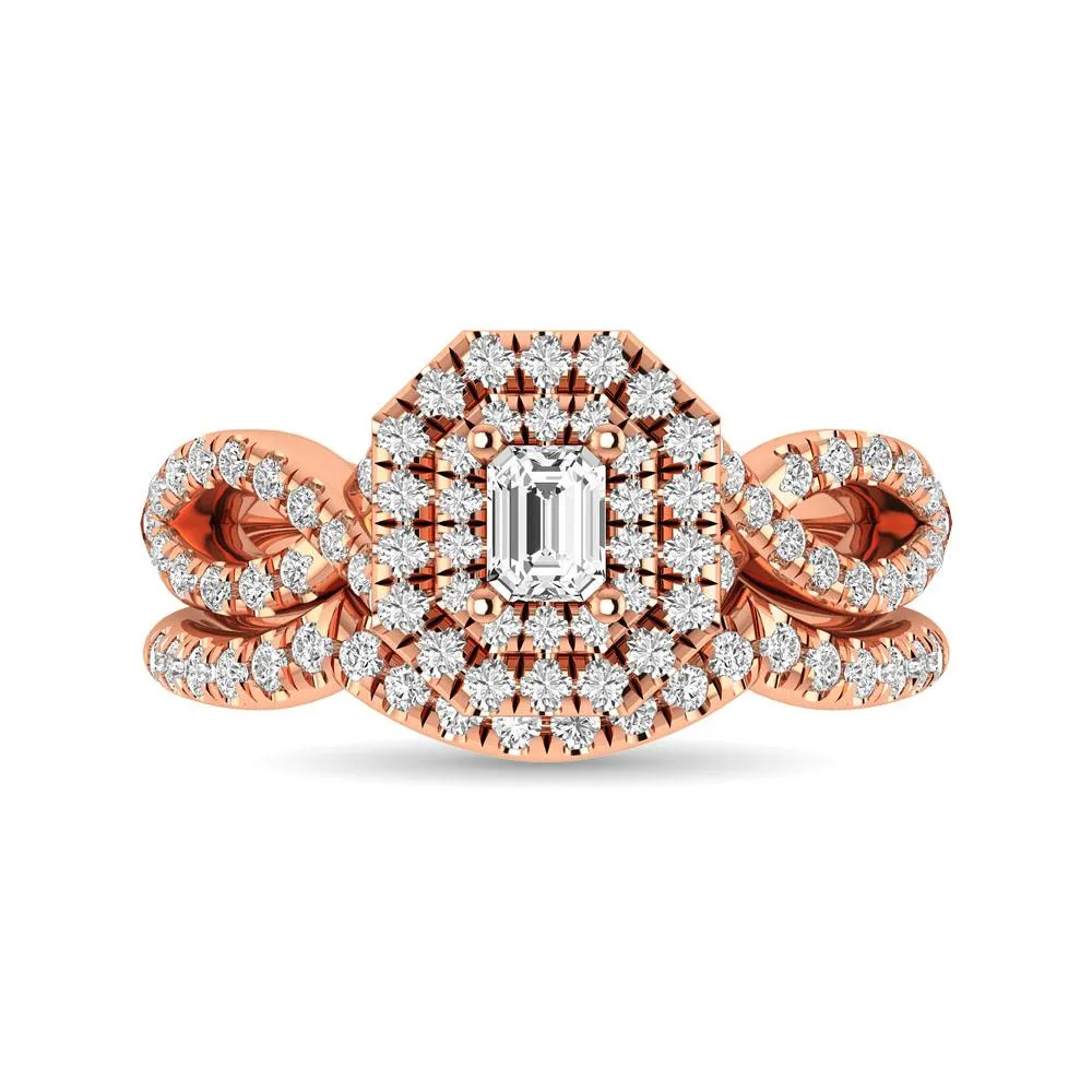 Twist Shank Double Halo Bridal Ring in 14KT Gold - Available in Multiple Cuts