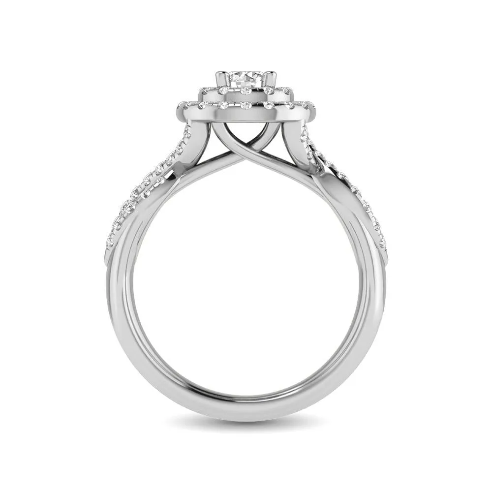 Twist Shank Double Halo Bridal Ring in 14KT Gold - Available in Multiple Cuts