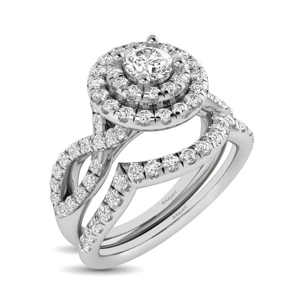 Twist Shank Double Halo Bridal Ring in 14KT Gold - Available in Multiple Cuts