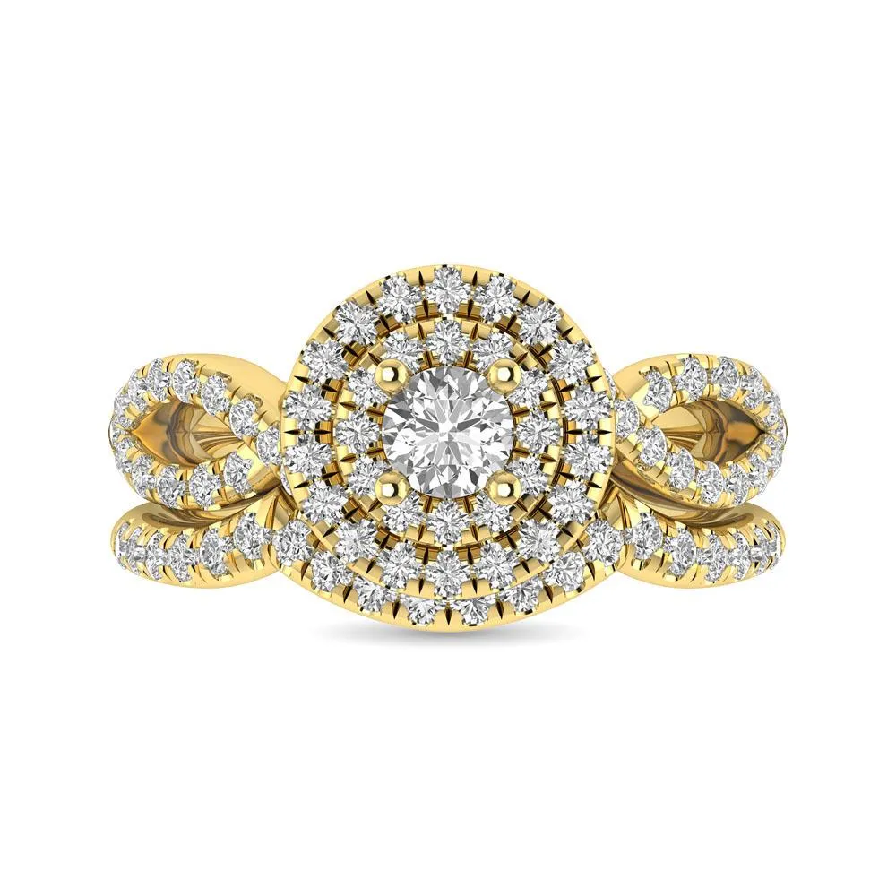 Twist Shank Double Halo Bridal Ring in 14KT Gold - Available in Multiple Cuts