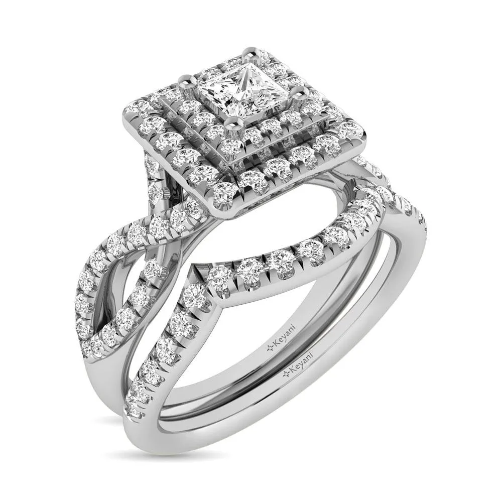 Twist Shank Double Halo Bridal Ring in 14KT Gold - Available in Multiple Cuts