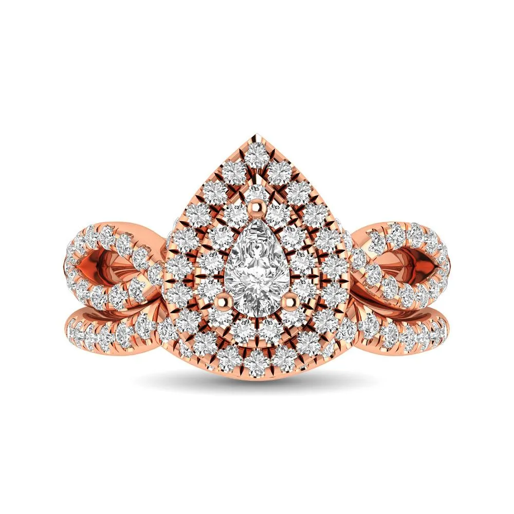 Twist Shank Double Halo Bridal Ring in 14KT Gold - Available in Multiple Cuts