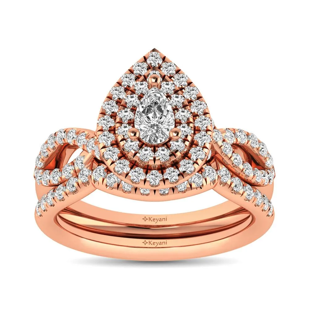 Twist Shank Double Halo Bridal Ring in 14KT Gold - Available in Multiple Cuts