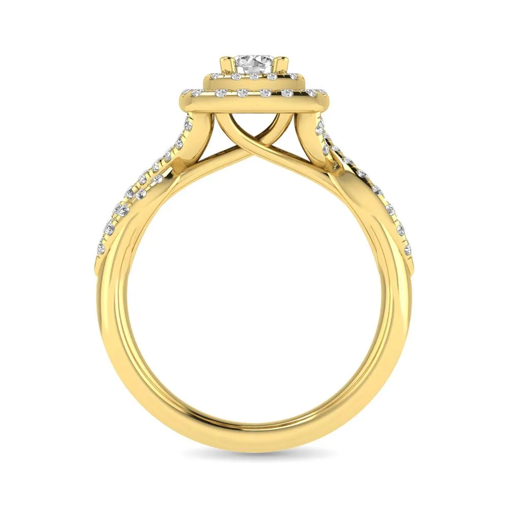 Twist Shank Double Halo Bridal Ring in 14KT Gold - Available in Multiple Cuts