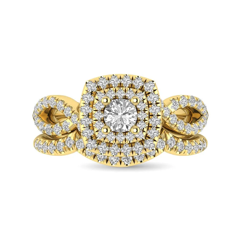 Twist Shank Double Halo Bridal Ring in 14KT Gold - Available in Multiple Cuts