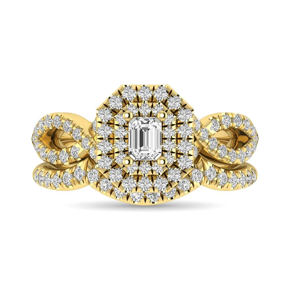 Twist Shank Double Halo Bridal Ring in 14KT Gold - Available in Multiple Cuts