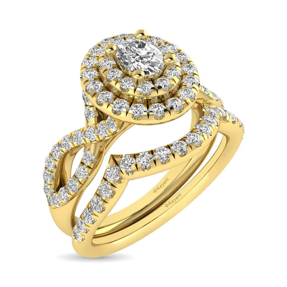 Twist Shank Double Halo Bridal Ring in 14KT Gold - Available in Multiple Cuts