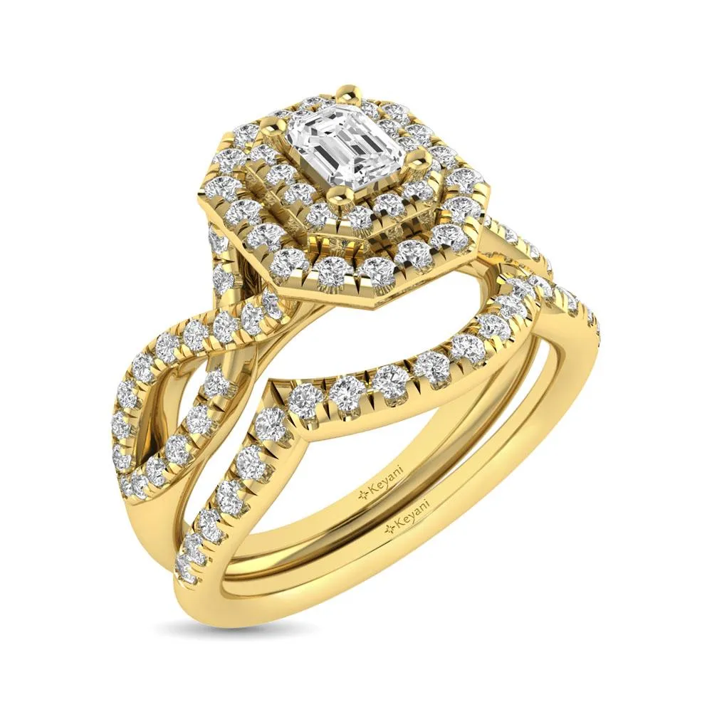 Twist Shank Double Halo Bridal Ring in 14KT Gold - Available in Multiple Cuts