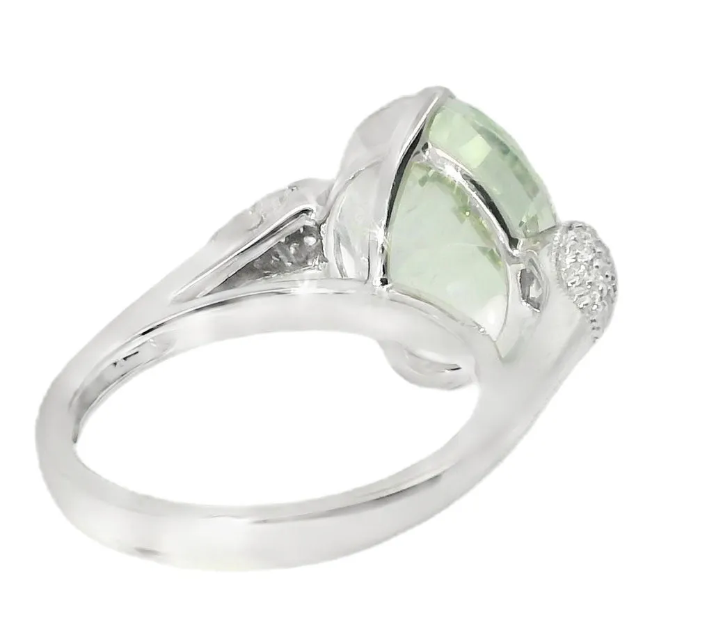 Unique Estate 14K White Gold Green Amethyst Pave Diamond Ring