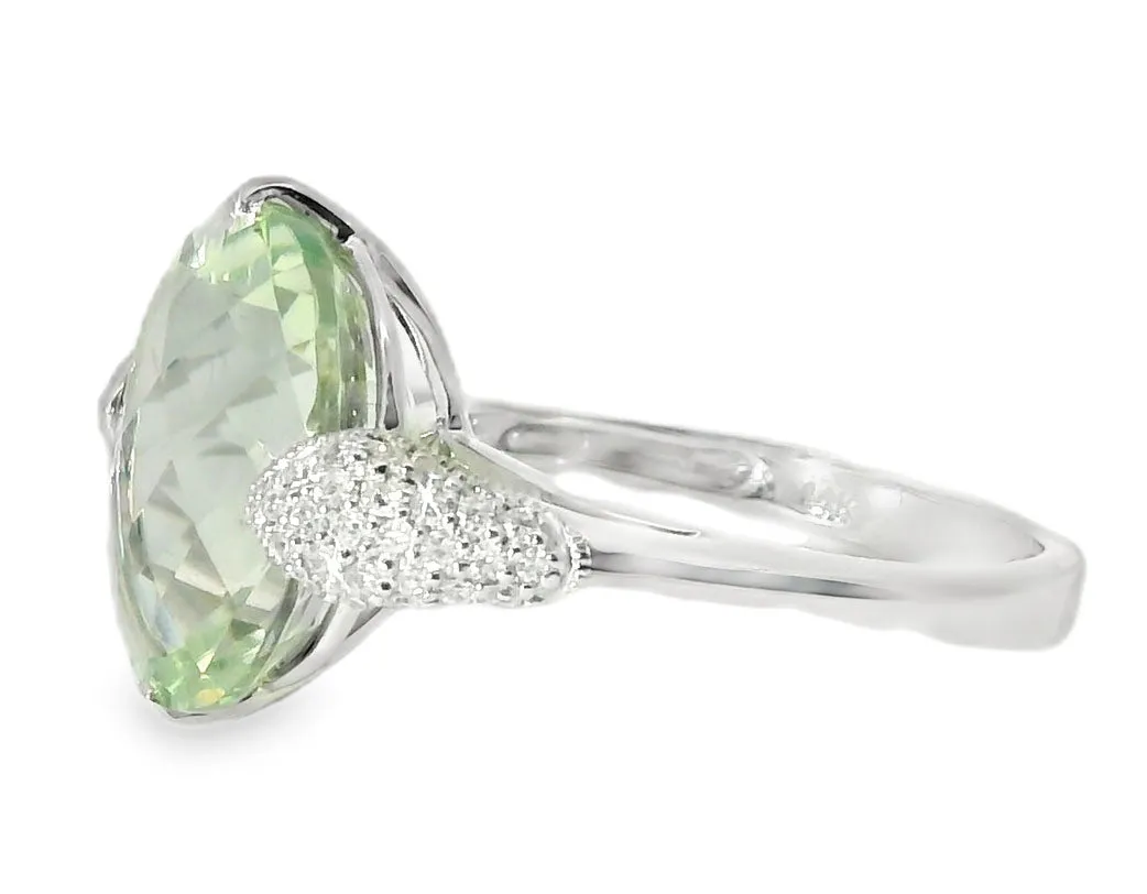 Unique Estate 14K White Gold Green Amethyst Pave Diamond Ring