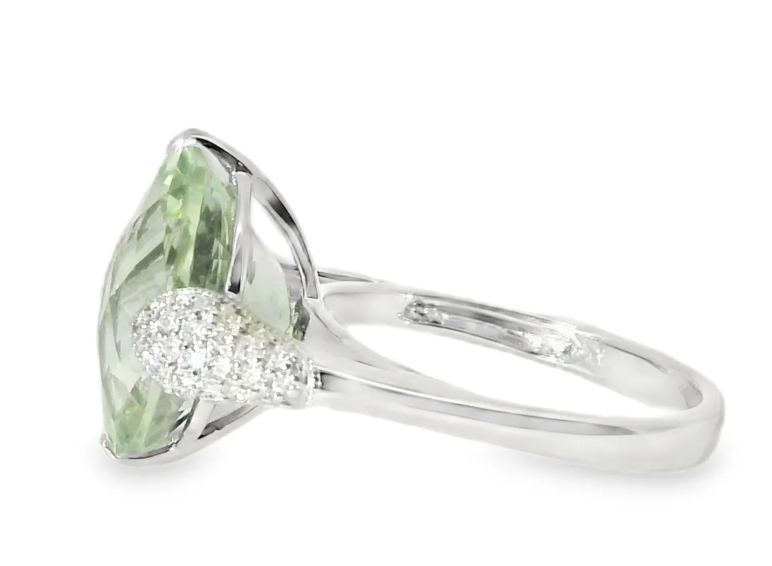 Unique Estate 14K White Gold Green Amethyst Pave Diamond Ring